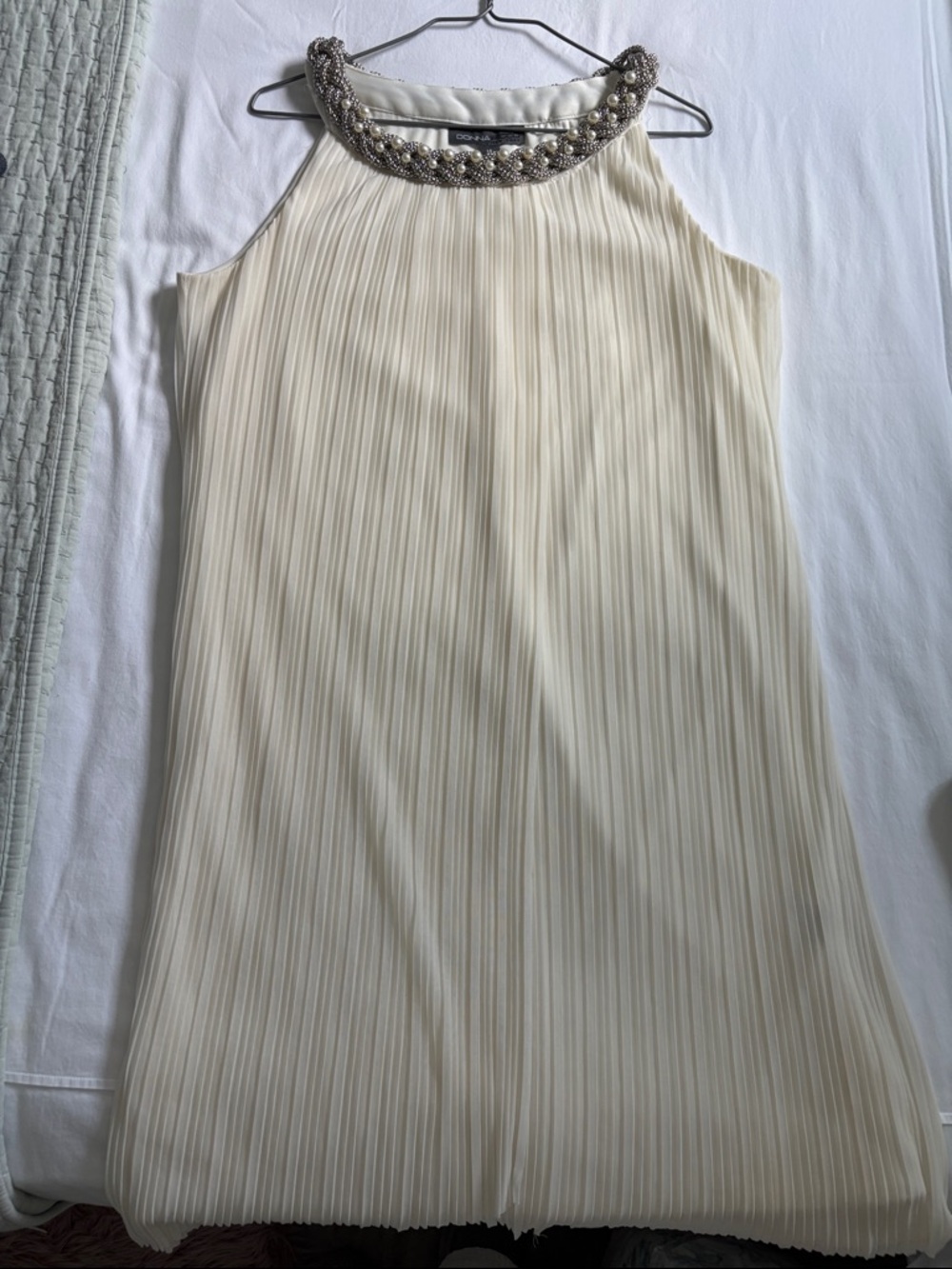 Donna Ricco Cream Halter Neck Dress with Beaded Neck